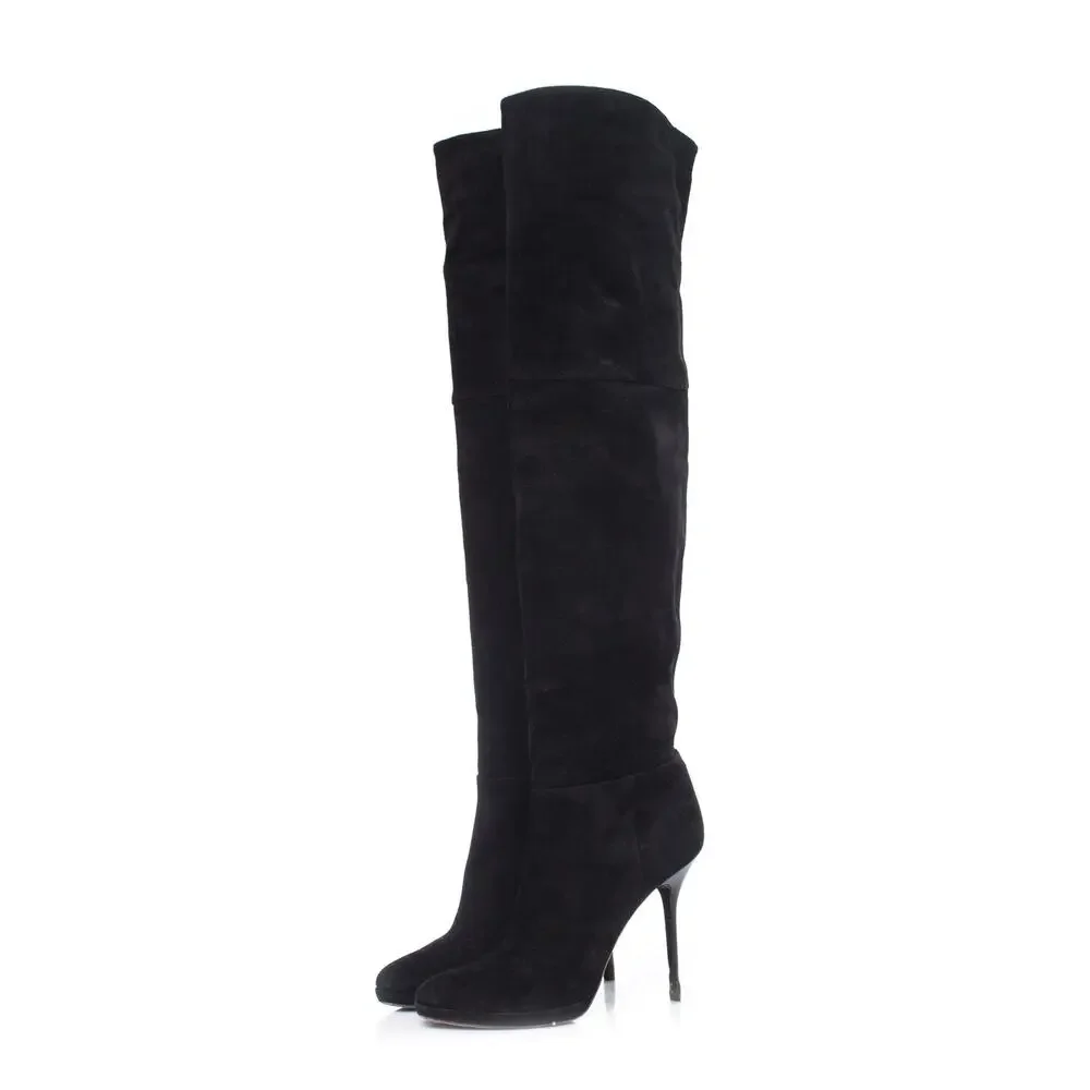 NWT Jimmy Choo Suede Over The Knee Heeled Boots Black Womens Size 34-34.5 / US 4